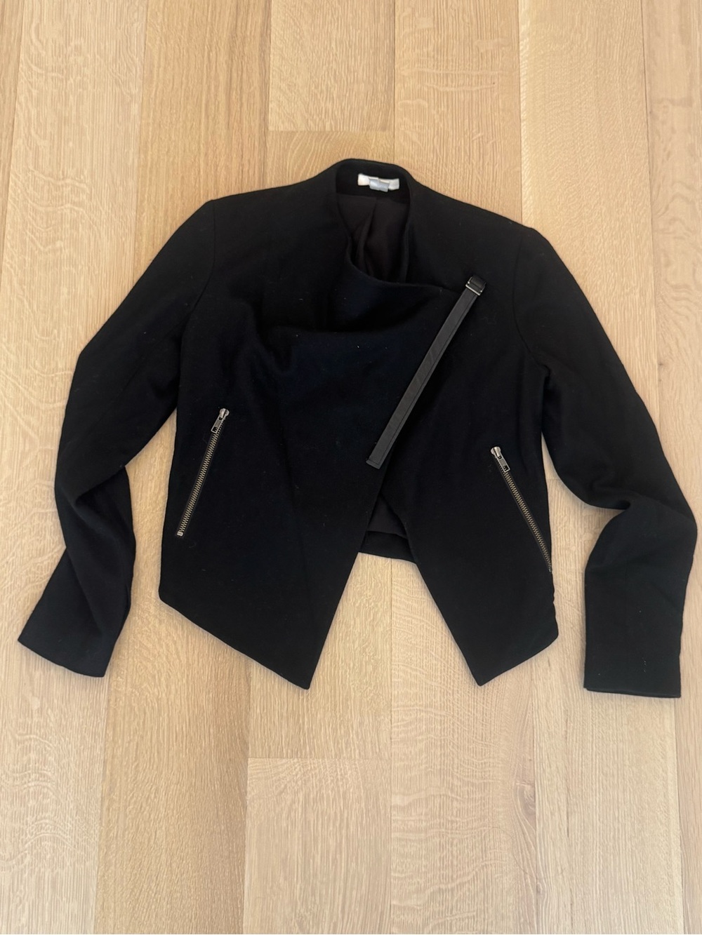 Helmut Lang Asymmetrical Draped Front Black Wool Jacket Blazer - Size P / XS